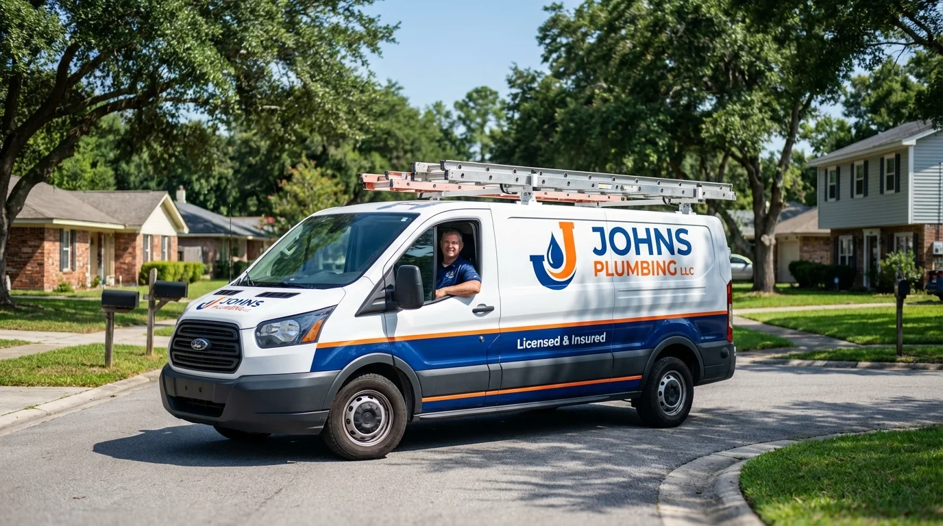 Johns Plumbing LLC service van in Muscatine, IA