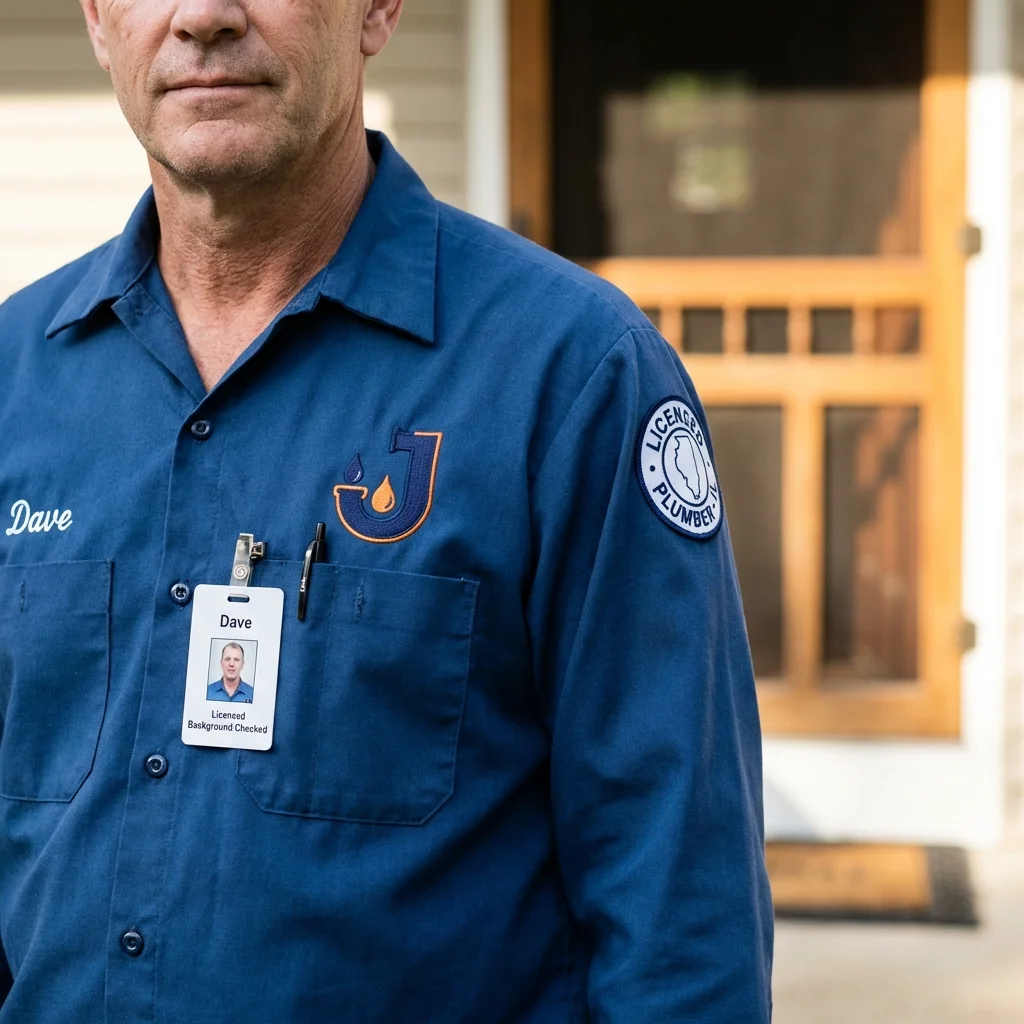 Licensed plumber showing ID badge in Muscatine, IA